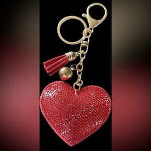 Adorable Red Heart Keychain/Bag Charm with Gold Tone Accents, New!